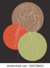 Women Vector One line art with black background 