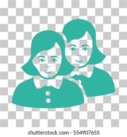 Women vector pictograph. Illustration style is flat iconic cyan symbol on a chess transparent background.