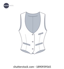 Women vest. Clothes icons, thin line style. Retail online store catalog sections signs and objects. Vector collection.