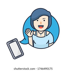 Women Video Call Using Mobile Phone Vector Illustration