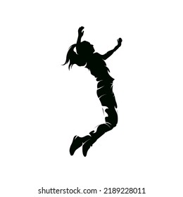 Women Volleyball Player Silhouette - Volleyball women jumping smash silhouette isolated on white background -  vector illustration