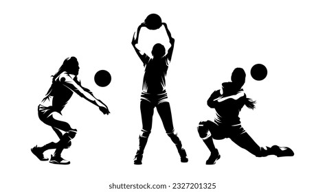Women Volleyball Player Silhouette - Set of volleyball women silhouette isolated on white background -  vector illustration
