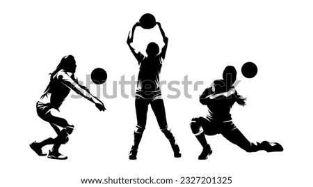 Women Volleyball Player Silhouette - Set of volleyball women silhouette isolated on white background -  vector illustration