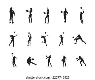 Women volleyball player silhouettes, Volleyball player women silhouettes collection