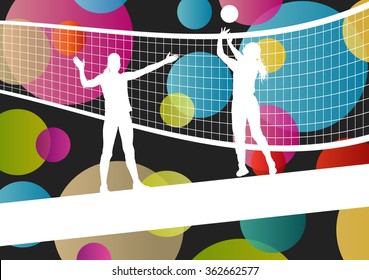 Women volleyball player silhouettes in sport abstract vector background illustration
