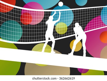 Women volleyball player silhouettes in sport abstract vector background illustration