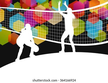 Women Volleyball Player Silhouettes Sport Abstract Stock Vector ...