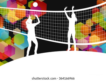 Women Volleyball Player Silhouettes Sport Abstract Stock Vector ...