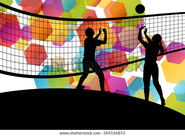 Women Volleyball Player Silhouettes Sport Abstract Stock Vector ...