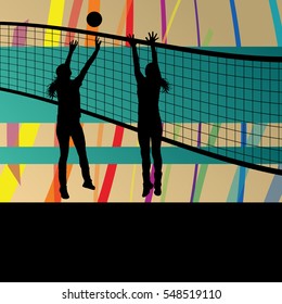 Women volleyball player sport silhouettes in abstract background illustration vector