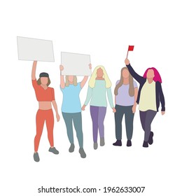 Women voting rights, politics activism, public feminist parade. Intersectional feminism manifestation, democracy action women against misogyny, public picket and fight. Vector illustration