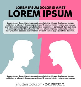 Women vs Men Infographic Element - Business Vector Illustration in Silhouette Flat Design Style for Presentation, Booklet, Website, Presentation etc. 
