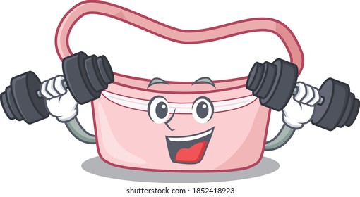 Women waist bag mascot design feels happy lift up barbells during exercise