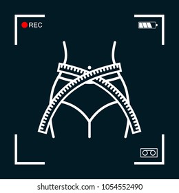Women waist with measuring tape, weight loss, diet, waistline - line icon