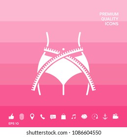Women waist with measuring tape, weight loss, diet, waistline - icon