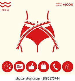 Women waist with measuring tape, weight loss, diet, waistline - icon