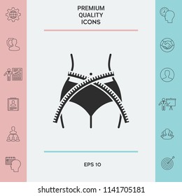 Women waist with measuring tape, weight loss, diet, waistline - icon