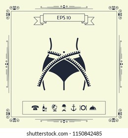 Women waist with measuring tape, weight loss, diet, waistline - icon
