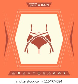 Women waist with measuring tape, weight loss, diet, waistline - icon