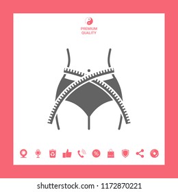 Women waist with measuring tape, weight loss, diet, waistline - icon
