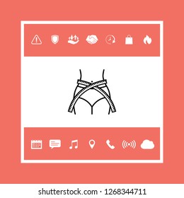 Women waist with measuring tape, weight loss, diet, waistline - line icon. Graphic elements for your design