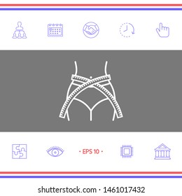 Women waist with measuring tape, weight loss, diet, waistline - line icon. Graphic elements for your design