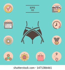 Women waist with measuring tape, weight loss, diet, waistline - icon. Graphic elements for your design