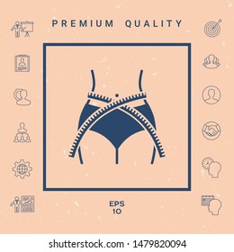 Women waist with measuring tape, weight loss, diet, waistline - icon. Graphic elements for your design