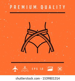 Women waist with measuring tape, weight loss, diet, waistline - line icon. Graphic elements for your design