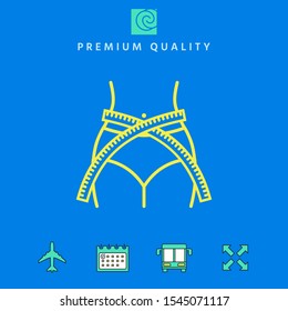Women waist with measuring tape, weight loss, diet, waistline - line icon. Graphic elements for your design