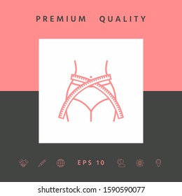 Women waist with measuring tape, weight loss, diet, waistline - line icon. Graphic elements for your design