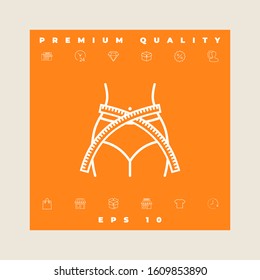 Women waist with measuring tape, weight loss, diet, waistline - line icon. Graphic elements for your design