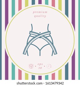 Women waist with measuring tape, weight loss, diet, waistline - line icon. Graphic elements for your design