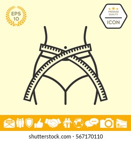 Women Waist With Measuring Tape, Weight Loss, Diet, Waistline - Line Icon