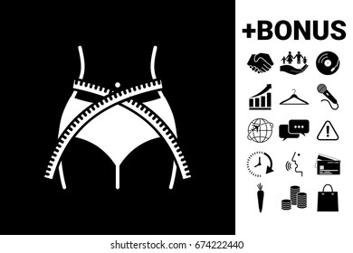 Women waist with measuring tape, weight loss, diet, waistline - icon