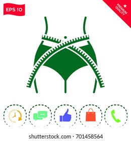 Women waist with measuring tape, weight loss, diet, waistline - icon
