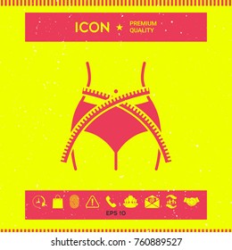 Women waist with measuring tape, weight loss, diet, waistline - icon