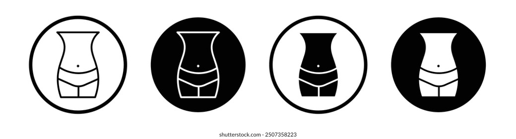 Women waist vector icon set black filled and outlined style.