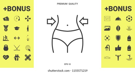 Women waist, weight loss, diet, waistline line icon