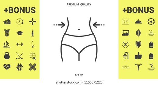 Women waist, weight loss, diet, waistline - line icon