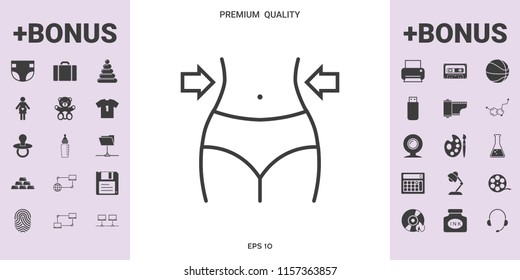 Women waist, weight loss, diet, waistline line icon