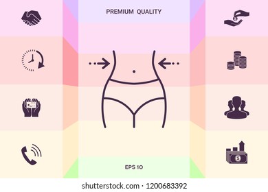 Women waist, weight loss, diet, waistline - line icon