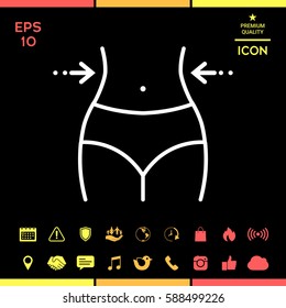Women waist, weight loss, diet, waistline - line icon