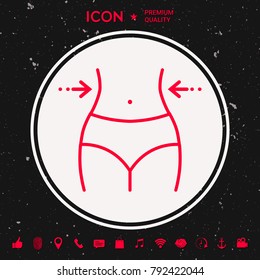 Women waist, weight loss, diet, waistline - line icon
