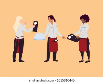 women waitresses work in restaurant vector illustration desing
