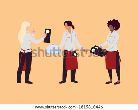 women waitresses work in restaurant vector illustration desing