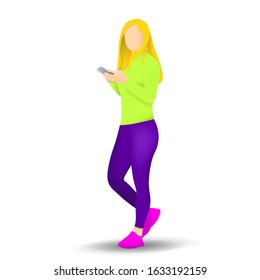 women walking hold her phone illustration