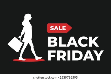 Women walking to store silhouette black friday sale theme