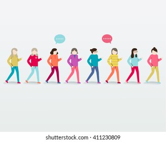 Women Walking Together Vector Design