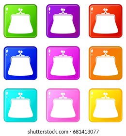 Women wallet icons of 9 color set isolated vector illustration